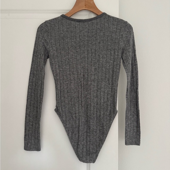 ZARA women’s knit ribbed gray long sleeve snap button bodysuit shirt top SMALL - Picture 2 of 4